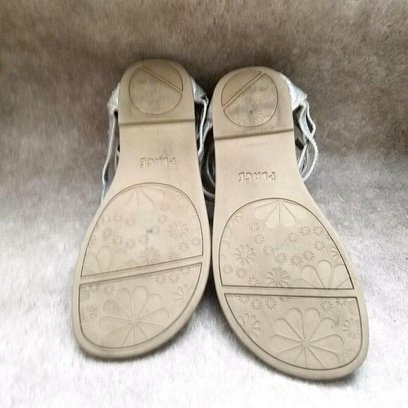 Place Big Girls   Size 5 Silver  Textile Thong Ankle Strap Sandals - Picture 6 of 9